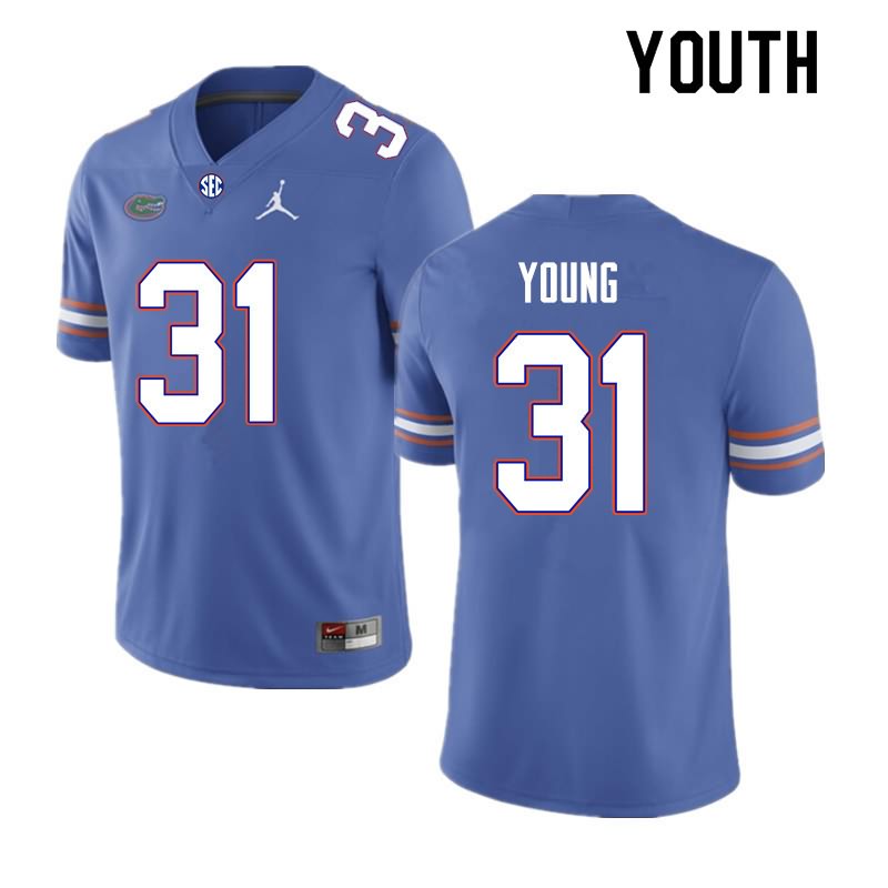 NCAA Florida Gators Jordan Young Youth #31 Nike Royal Stitched Authentic College Football Jersey ZLR7664CT